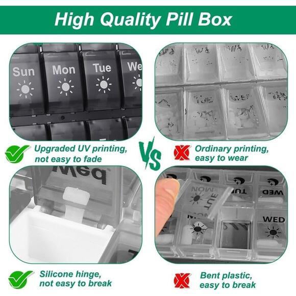 Extra Large 7 day pill organizer, Day and night Pill box, new can remove cover - Picture 4 of 7